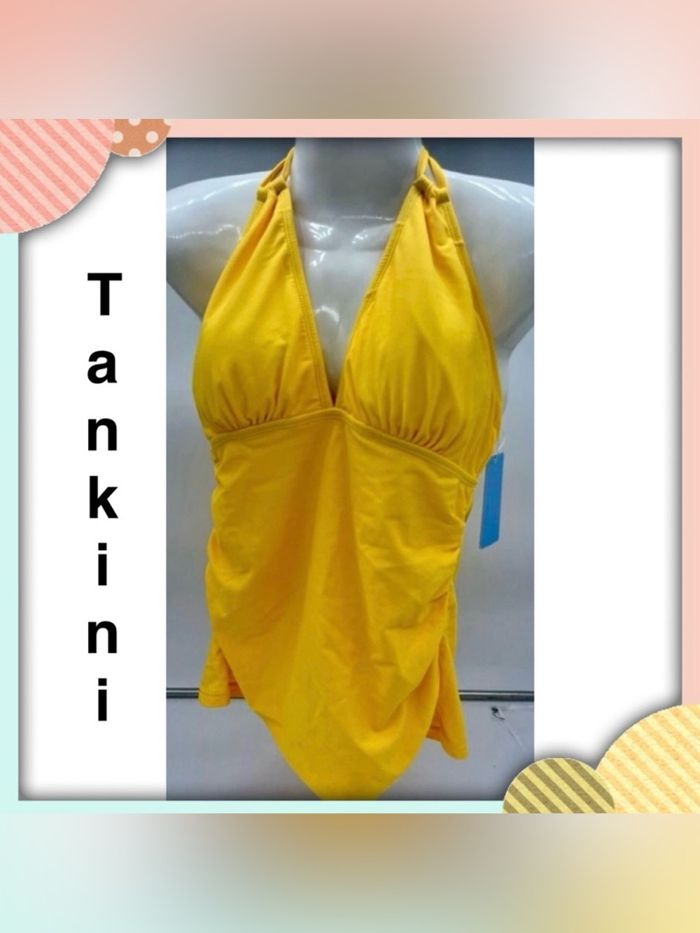 Tankini halter swim top tank - Yonique Yellow V-Neck - Top only - M - new!